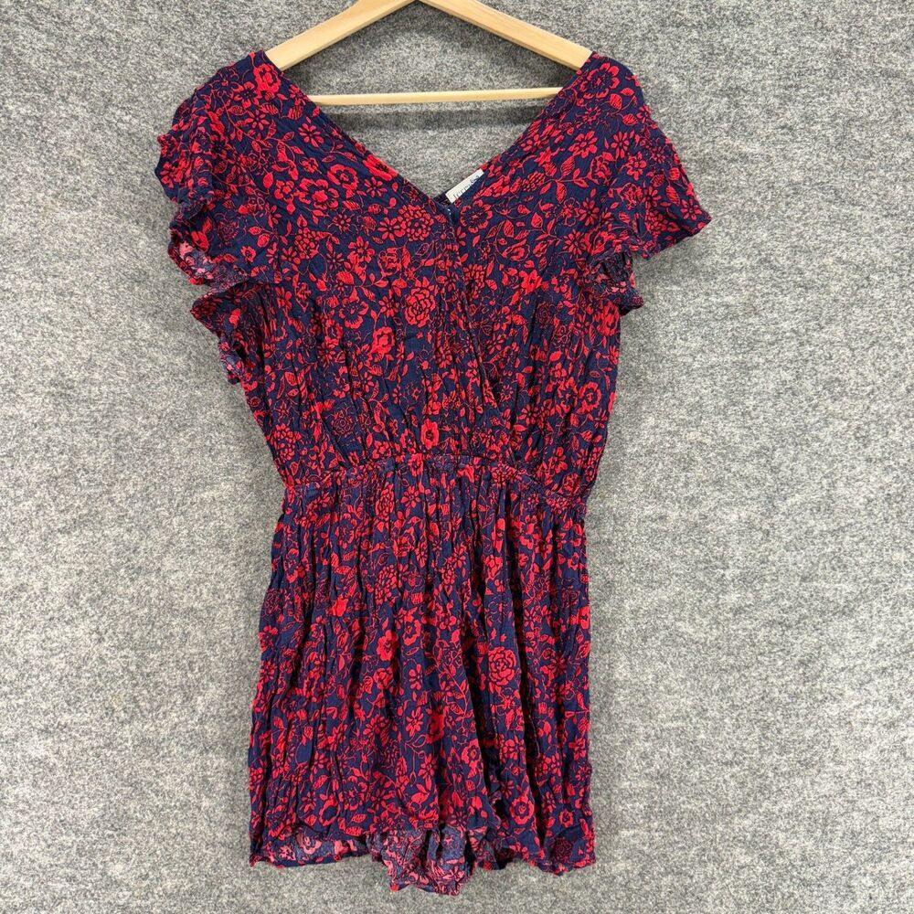 Terra & Sky Jumpsuit Women 0X Plus Blue Floral V-Neck Short Sleeve Rayon Casual